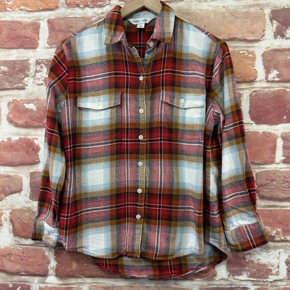 Old Navy Women's The Boyfriend Shirt S Multicolor Plaid Casual Button Front - Picture 1 of 8